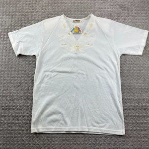 Vintage Meen Shirt Womens Medium M White Floral Embroidered with Shoulder Pads